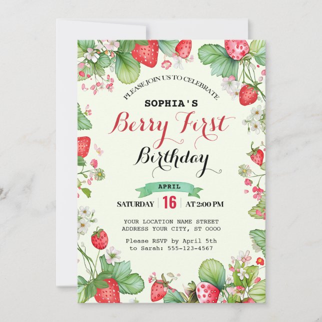 Invitation Berry Lovely Premier anniversaire (Devant)