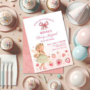 Invitation Berry Magical Fairy Girl fraise 1er anniversaire