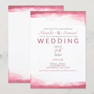Invitation Berry Mauve Rose Aquarelle Mariage moderne et chic
