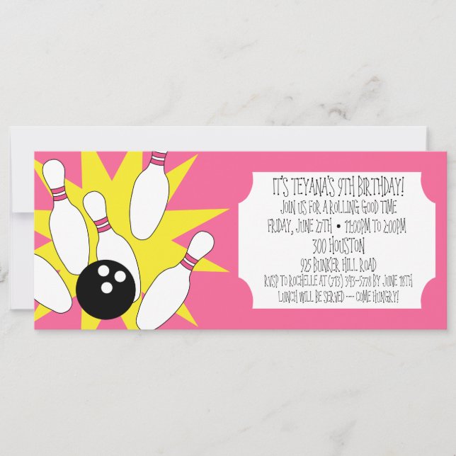 Invitation Berry Pink Rolling Good Time Bowling (Devant)