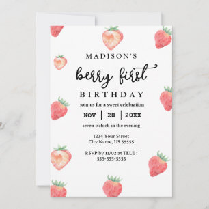 Invitation Berry Premier anniversaire 1er anniversaire fraise