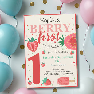 Invitation Berry premier anniversaire de enfant de fraise
