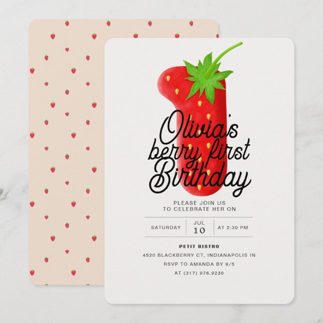 Invitation Berry Premier anniversaire fraise (Devant / Derrière)