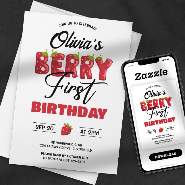 Invitation Berry Premier anniversaire fraise (Créateur téléchargé)