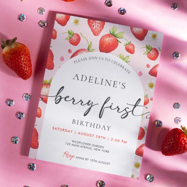 Invitation Berry Premier anniversaire Fraise 1er anniversaire (Girl Berry First Birthday Party Strawberry Invitation )