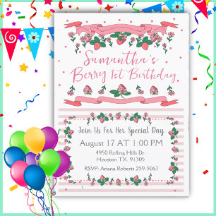 Invitation Berry Premier Anniversaire Pink White Fraise