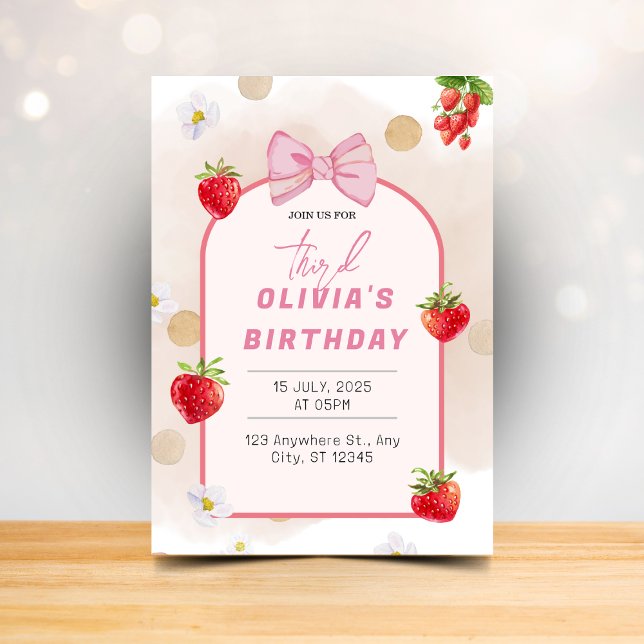 Invitation Berry Premier anniversaire Red Strawberry Daisy Pa (Créateur téléchargé)
