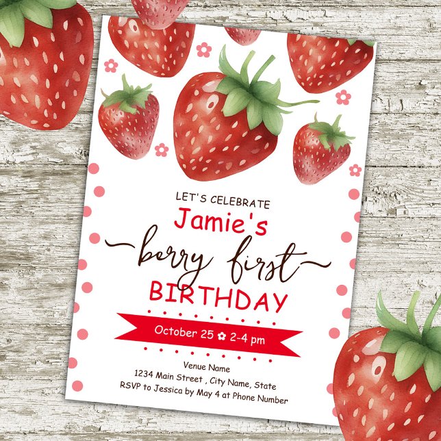 Invitation Berry Premier anniversaire Watercolor Girl (Créateur téléchargé)