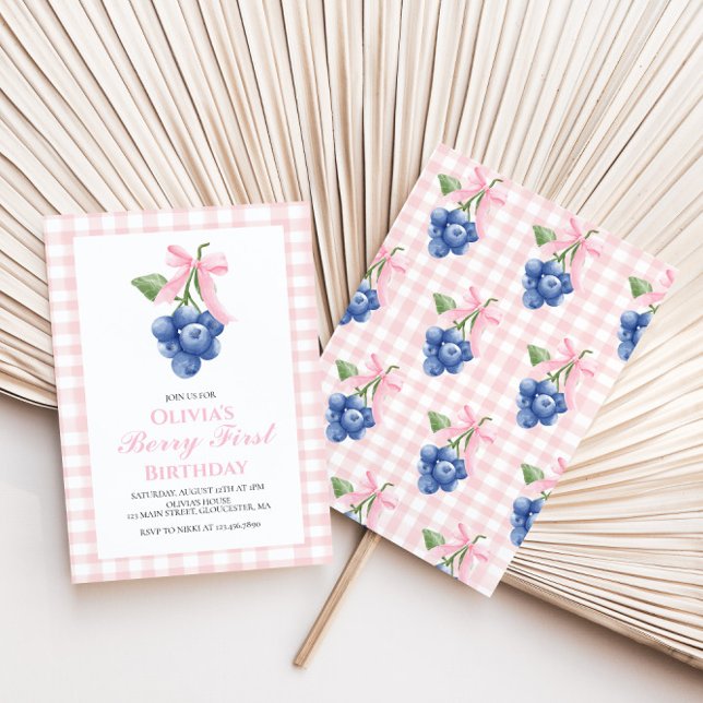Invitation Berry Premier Blueberry Pink Bow Coquette annivers (Créateur téléchargé)