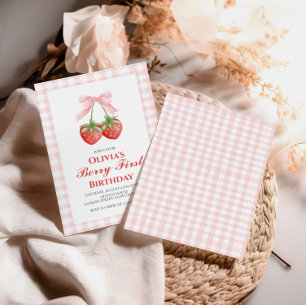 Invitation Berry Première Anniversaire Rose Fleur 1 an