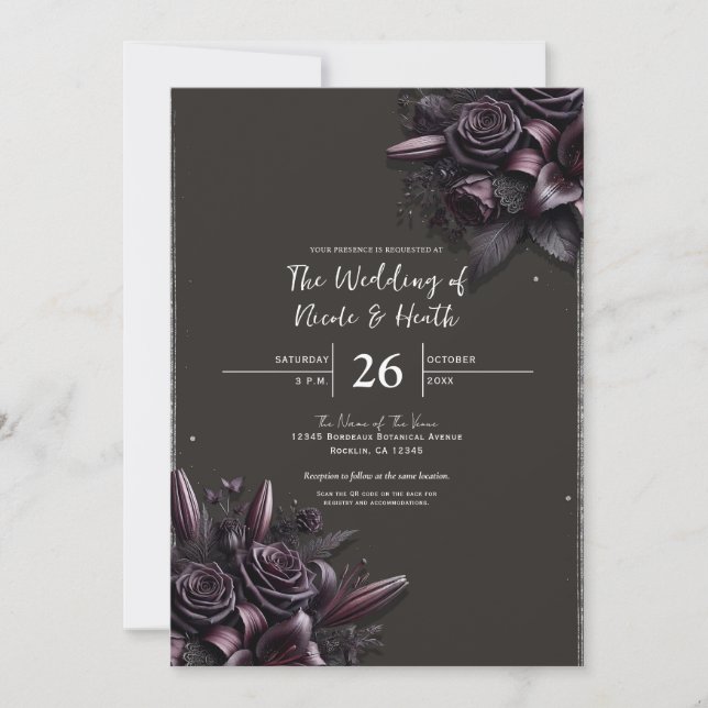 Invitation Berry Purple & Black Lily Rose Mariage Floral (Devant)