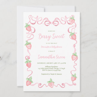 Invitation Berry rose Baby shower doux