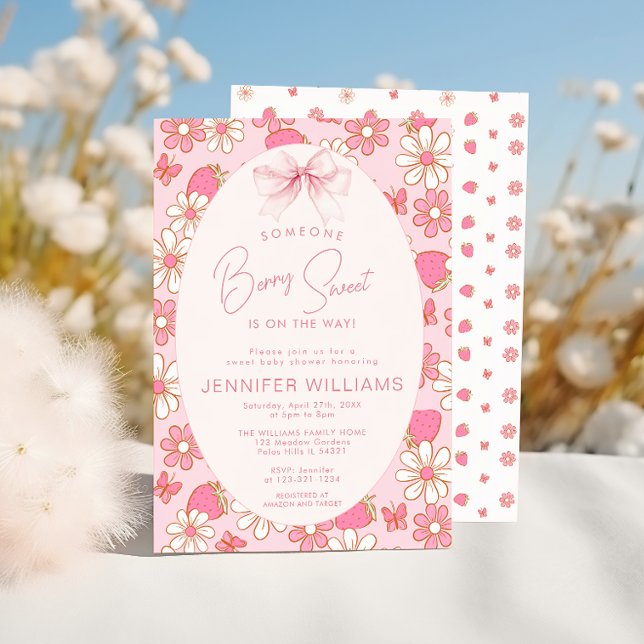 Invitation Berry rose mignon Douce fraise bébé fille Douche (Créateur téléchargé)