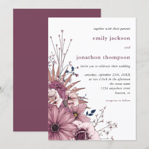 Invitation Berry Rouge Aquarelle rose Florales Mariage de feu