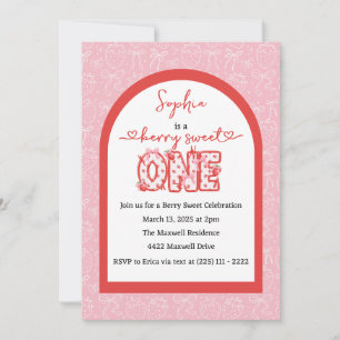 Invitation Berry Rouge rose Sweet One Girl 1er anniversaire