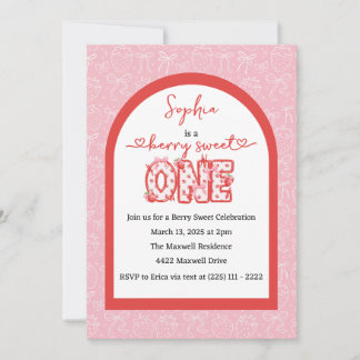 Invitation Berry Rouge rose Sweet One Girl 1er anniversaire