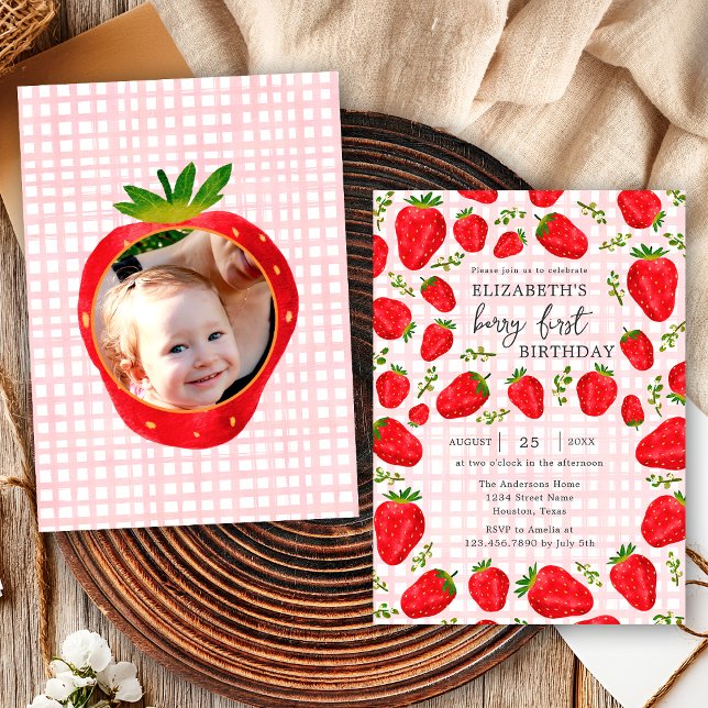 Invitation Berry Rustique Première fraise 1er anniversaire Ph (Créateur téléchargé)