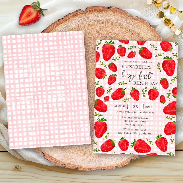 Invitation Berry Rustique Première fraise rouge 1er anniversa (Créateur téléchargé)