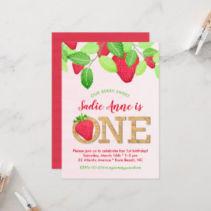 Invitation Berry Rustique sucré fraise 1er anniversaire fille