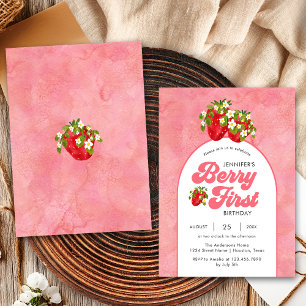 Invitation Berry simple fraise rouge florale Premier annivers