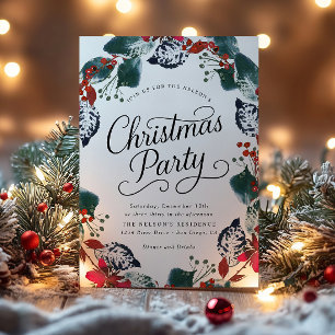 Invitation Berry Snow Leaf fleur de Noël Wath Script Foil