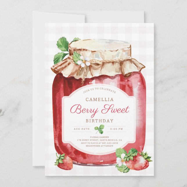 Invitation Berry Sweer Fraise Jam Jar fête d'anniversaire (Devant)