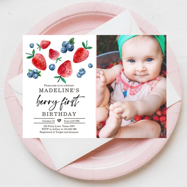 Invitation Berry Sweet 1er Anniversaire fraise Blueberry Invi (Créateur téléchargé)