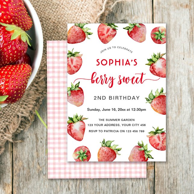 Invitation Berry Sweet 2e Anniversaire de fraises (Créateur téléchargé)