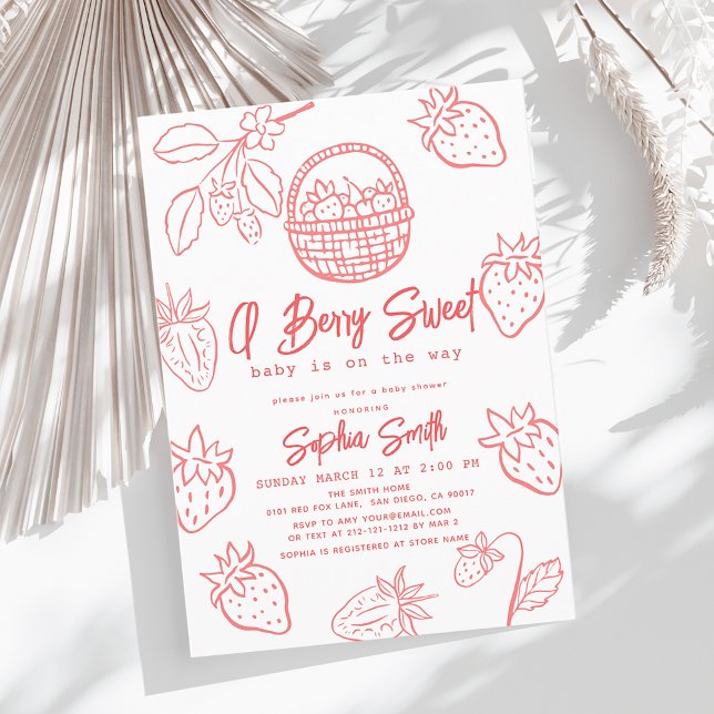 Invitation Berry Sweet à la main Baby shower de fraise fille (Créateur téléchargé)