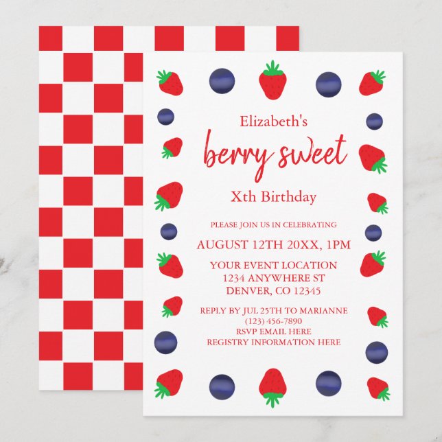 Invitation Berry Sweet Anniversaire (Devant / Derrière)