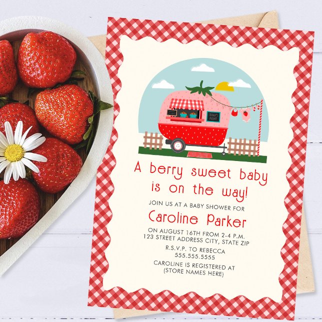 Invitation Berry Sweet Baby Camper fraise (Créateur téléchargé)