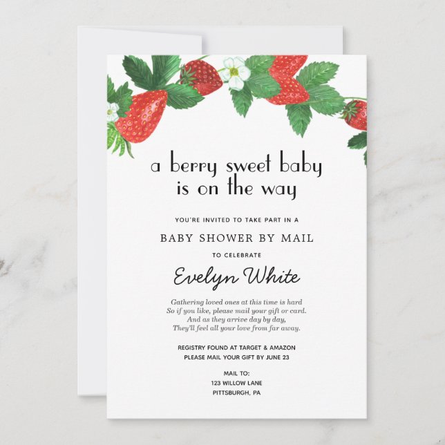 Invitation Berry Sweet Baby est sur le chemin Baby shower par (Devant)