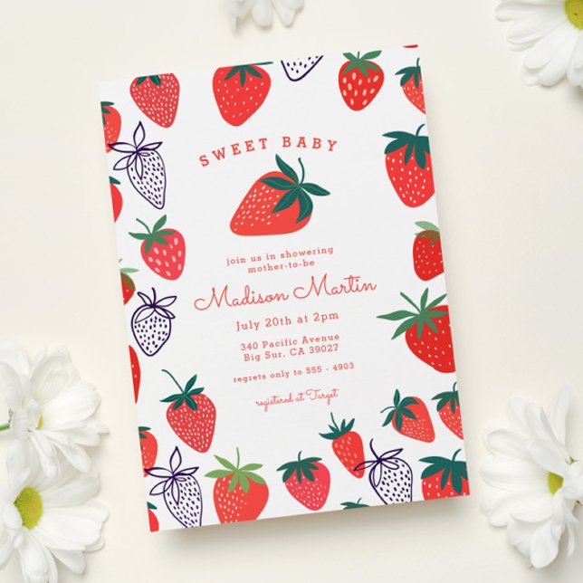 Invitation Berry Sweet Baby shower aux fraises rouges (Créateur téléchargé)