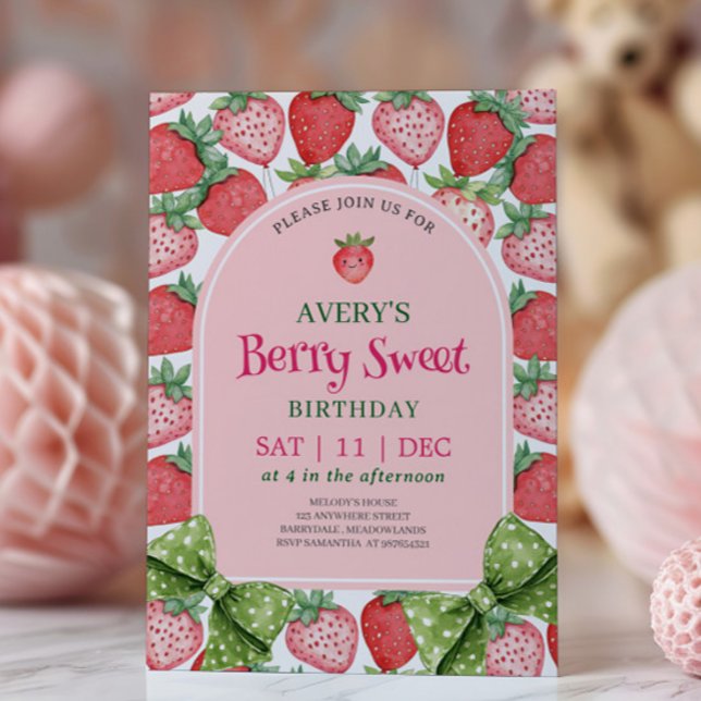 Invitation Berry Sweet Birthday Party Strawberry Birthday  (Créateur téléchargé)