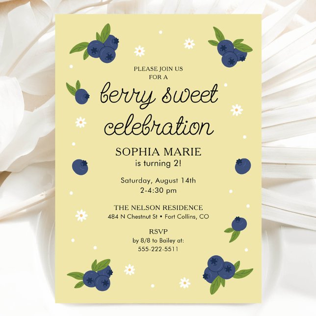 Invitation Berry Sweet Blueberry Anniversaire Jaune (Créateur téléchargé)