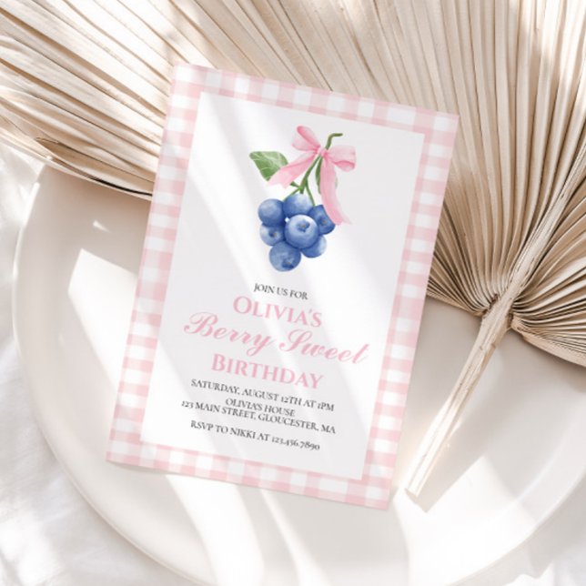 Invitation Berry Sweet Blueberry Pink Bow Coquette anniversai (Créateur téléchargé)