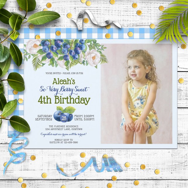 Invitation Berry Sweet Blueberry thème Fille's Birthday (Créateur téléchargé)