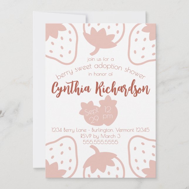 Invitation "Berry Sweet" Fraise enfant adoption douche (Devant)