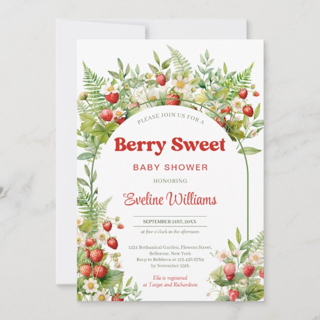 Invitation Berry Sweet Fraise Feuilles (Devant)