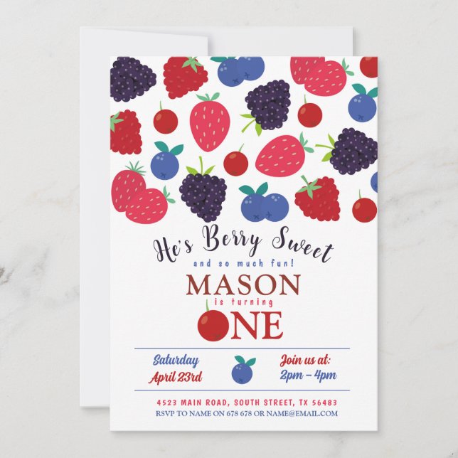 Invitation Berry Sweet One First Birthday Boys Fruit (Devant)