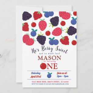Invitation Berry Sweet One First Birthday Boys Fruit