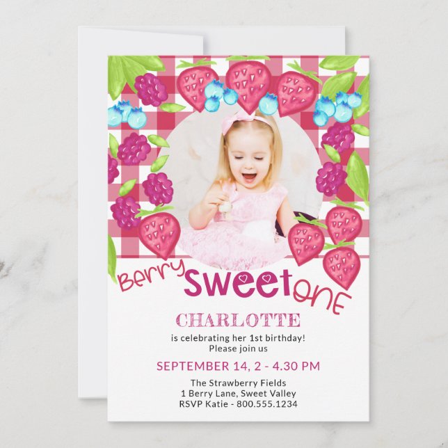 Invitation Berry Sweet One Mixte Berries Girls 1er Anniversai (Devant)