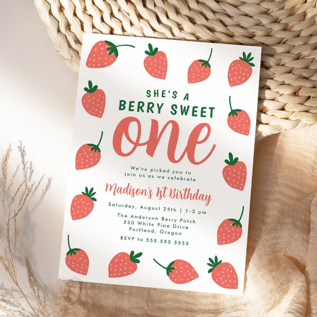Invitation Berry Sweet One Strawberry 1er anniversaire (Créateur téléchargé)