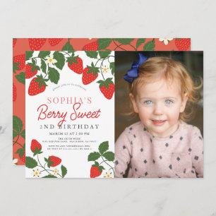 Invitation Berry Sweet Red Strawberry Photo 2e anniversaire