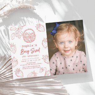 Invitation Berry Sweet Starawberry Photo Girl Anniversaire