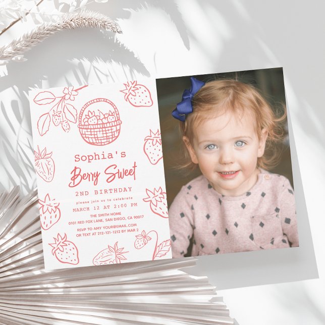 Invitation Berry Sweet Starawberry Photo Girl Anniversaire (Créateur téléchargé)