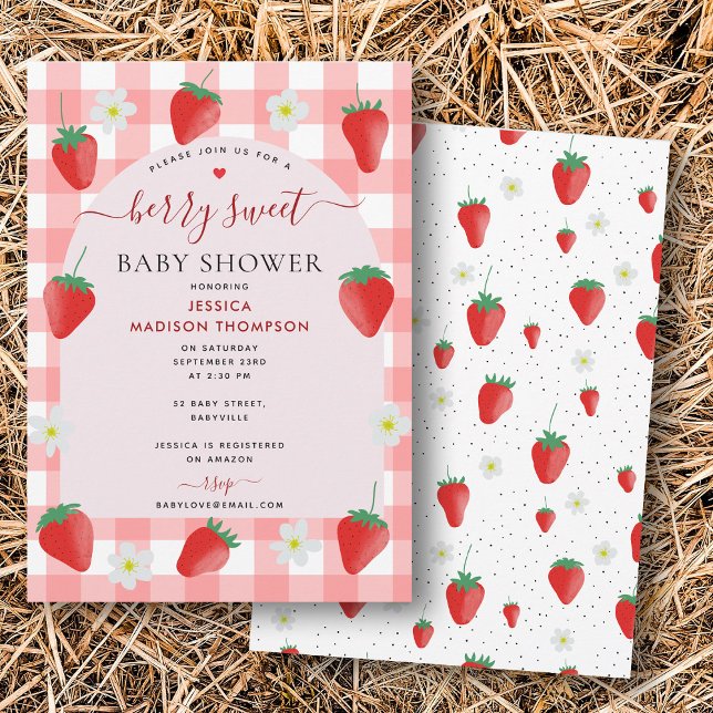 Invitation Berry Sweet Strawberries Baby shower fraise (Berry Sweet Strawberries Strawberry Baby Shower Invitation)