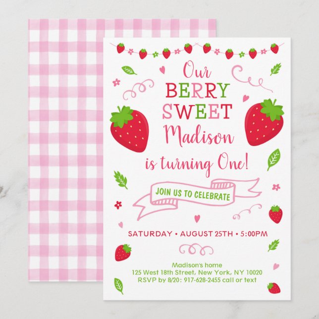 Invitation Berry Sweet Strawberry (Devant / Derrière)