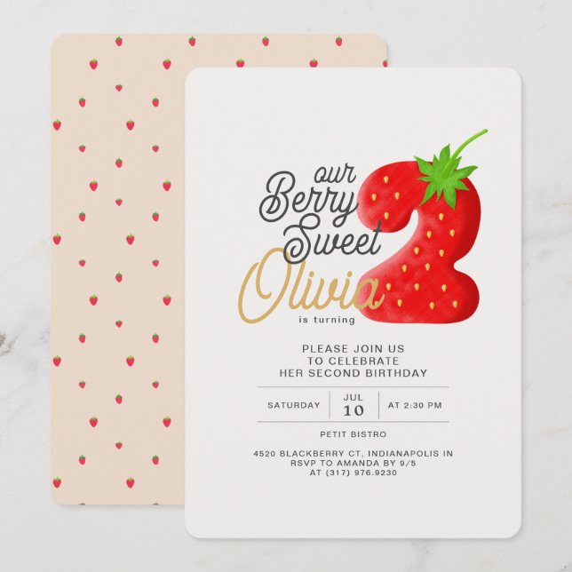 Invitation Berry Sweet Strawberry 2e anniversaire (Devant / Derrière)