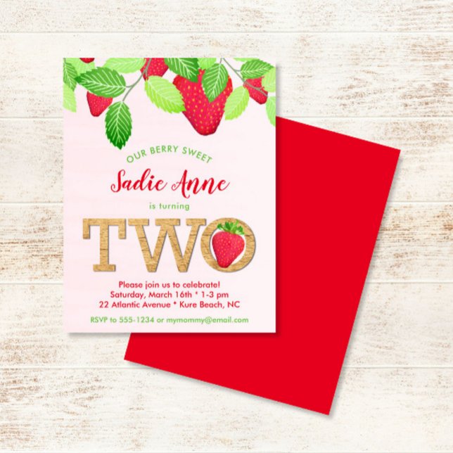 Invitation Berry Sweet Strawberry 2e anniversaire fille rouge (Créateur téléchargé)